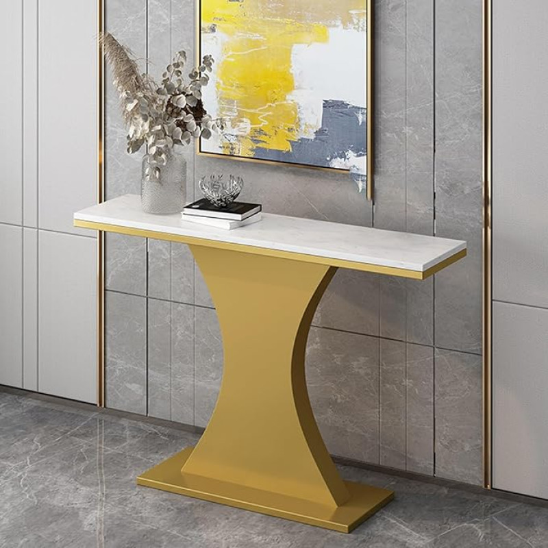Moderner Goldener Konsolentisch mit Stauraum - dekorativer Eingangs- und Flurtisch für Wohnzimmer, Foyer und Organisation (100 cm)