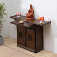 Freistehender Altartisch mit Schubladen und ausziehbarer Platte, Meditations- und Puja-Tisch für Häuser, Tempel und Ahnenhallen - Buddha-Nische (100 x 34 x 82 cm)