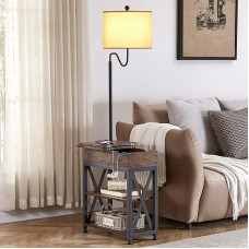 Dungoo põrandalamp koos lauaga, kitsas küljelaud koos lambiga, rustikaalne küljelaud riiuliga, küljelaud koos lambiga elutuppa magamistuppa