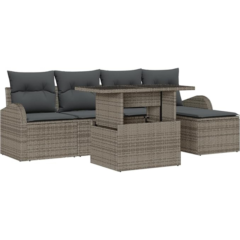 Rantry 6-teiliges Garten Sofa Set mit Kissen Grau Poly Rattan Gartenlounge Model3348625