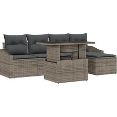 Rantry 6-teiliges Garten Sofa Set mit Kissen Grau Poly Rattan Gartenlounge Model3348985