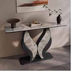 Eingangstisch, Heimdekoration, schmal, leicht, luxuriös, Steinplatte, Konsolentisch mit einer schwarzen kreativen Basis, Sofatische, stabile Struktur für Flur, Schlafzimmer, Wohnzimmer, Foyer