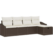 Rantry 5-teiliges Garten Sofa Set mit Kissen Braun Poly-Rattan Gartenlounge Model3360589