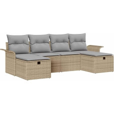 Rantry 6-teiliges Garten-Sofa-Set mit Kissen Beige Poly Rattan Gartenlounge Model3358919
