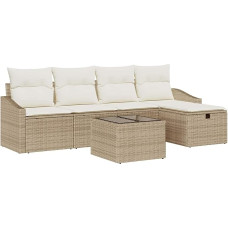 Rantry 6-teiliges Garten Sofa Set mit Kissen Beige Poly Rattan Gartenlounge Model3359270