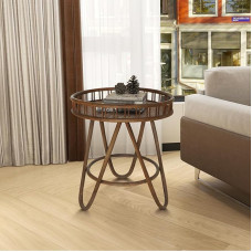 FINECASA rotangist küljelaud koos korvi kandikuga, 20 x 23 tolli, pikk boho küljelaud, käsitsi kootud väike talumajapidamise küljelaud kumerate juuksekarva jalgadega, kohvilaudade komplekt elutuppa,