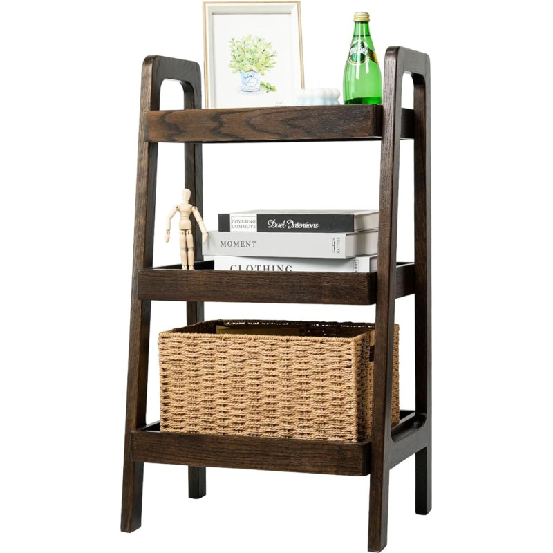 Beistelltisch aus Walnuss-Eiche, hoch, 78,7 cm hoch, Nachttisch mit 3-stöckigem Aufbewahrungsregal für Wohnzimmer, Schlafzimmer