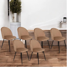 Dmora 6-st Stinson toolist koosnev komplekt, sametist tugitoolid, polsterdatud söögitoolid, iste, 51 x 54 x 82 cm, liivane värvus