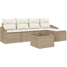 Rantry 6-teiliges Garten Sofa Set mit Kissen Braunes Poly Rattan Gartenlounge Model3346691