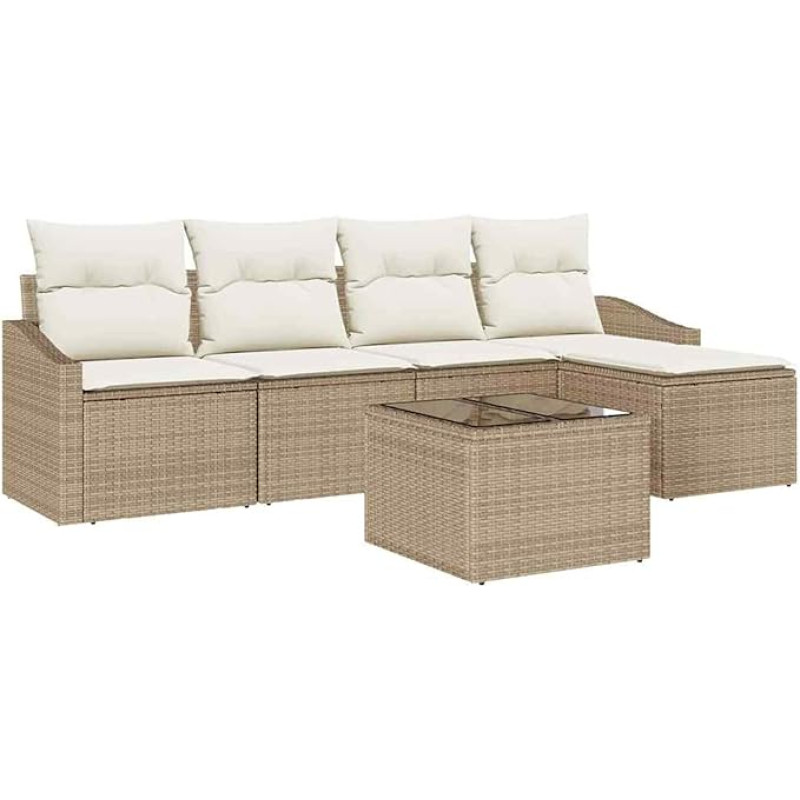 Rantry 6-teiliges Garten Sofa Set mit Kissen Braunes Poly Rattan Gartenlounge Model3346691