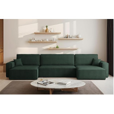 Kaiser Möbel - Living Landscape U-kujuline - nurgadiivan magamisfunktsiooniga ja voodikastiga - nurgadiivan 372 x 142 x 83 cm - Suur diivan, diivan, puhke diivan, diivanvoodi - Best U XL - Kangas Poso - roheline