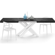 MOBILI FIVER, Emma 160 cm pikendatav laud, must betoon, valgete X-jalgadega, lamineeritud, raud, valmistatud Itaalias.