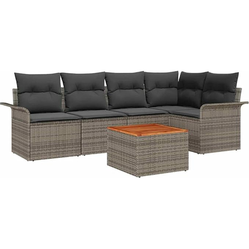 6-teiliges Garten-Sofa-Set mit Kissen Grau Poly-Rattan Akazie Gartenlounge Model3347328