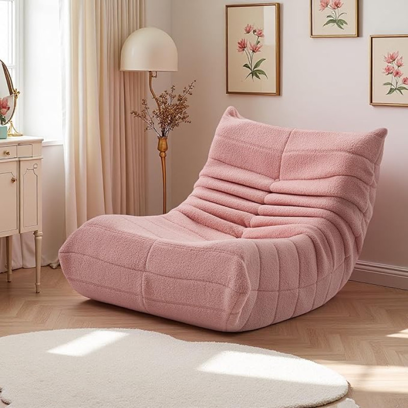 Põrandadiivan, seljatoega põrandatool, Togo diivan, kondita diivan, lugemistool, mugav Teddy diivan, sobib magamistuppa, elutuppa (roosa)