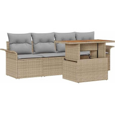 Rantry 5-teiliges Garten-Sofa-Set mit Kissen Beige Poly Rattan Akazie Gartenlounge Model3349265
