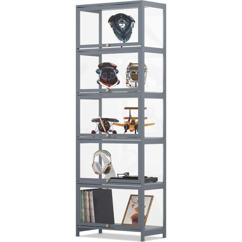 Magshion Vitrine mit 5 Ebenen aus Acryl, freistehend, 3-seitig, läbipaistev, für Schaufenster, hoher Curio-Schrank, Bücherregal, Liköraufbewahrung, 58,4 cm (L) x 31,8 cm (B) x 171,4 cm (H)