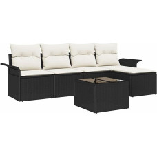 Rantry 5-teiliges Garten-Sofa-Set mit Kissen Braun Poly-Rattan, 2-Sitzer Garten-Sofa mit Stauraum & Kissen Schwarz Poly-Rattan Gartenlounge Model3353996