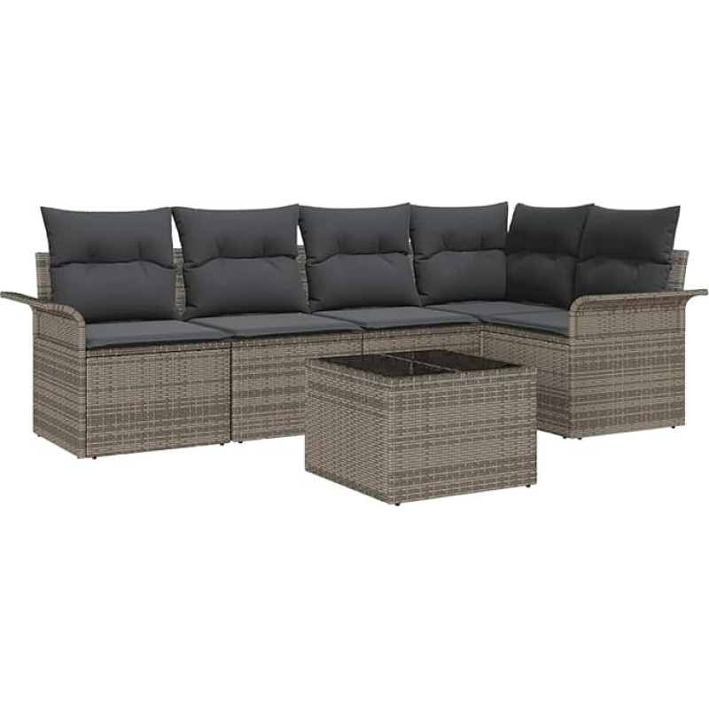 5-teiliges Garten-Sofa-Set mit Kissen Schwarz Poly Rattan, 2-Sitzer Garten-Sofa mit Stauraum & Kissen Grau Poly Rattan Gartenlounge Model3354038
