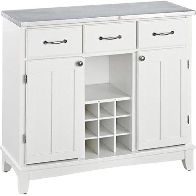 Valge Home Styles Buffet kapp, valge suur kapp roostevabast terasest riiuliga, valge