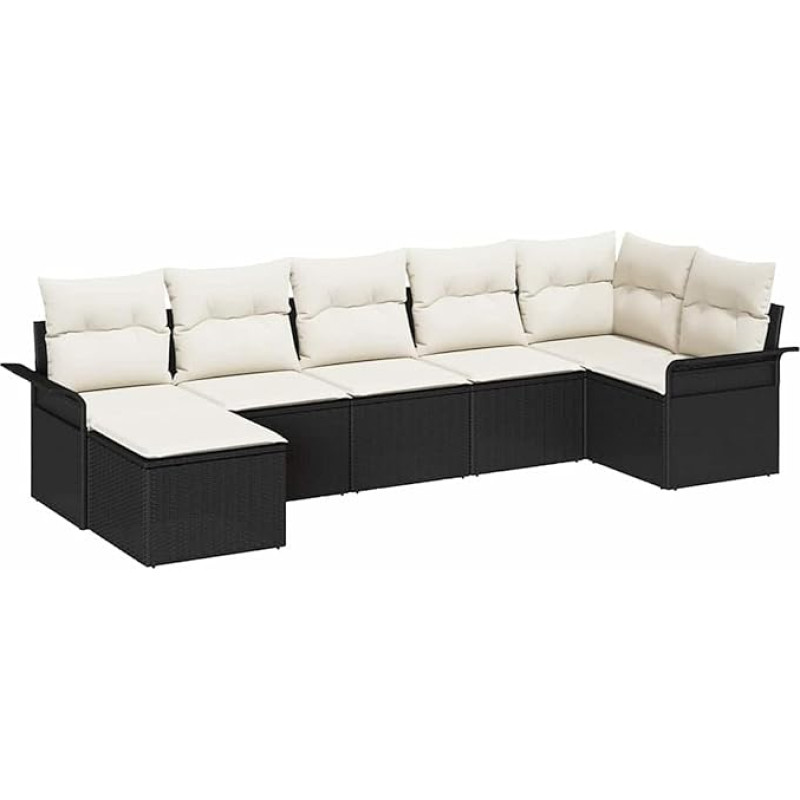 7-teiliges Garten Sofa Set mit Kissen Schwarz Poly Rattan, 2-Sitzer Garten Sofa mit Stauraum & Kissen Schwarz Poly Rattan Gartenlounge Model3354116