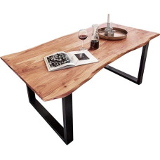 SAM B-Ware Mundra söögilaud 280 x 100 cm Akaatsiapuidust tahvellaud massiivne + naturaalset värvi U-metallist raam must söögilaud ehtsa tahvli servaga