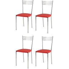 t m c s Tommychairs komplekt 4 moodsat elegantset tooli kööki ja söögituppa, vastupidav kroomitud terasest raam, punase kunstnahaga polsterdatud iste.
