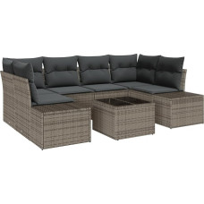 Rantry 7-teiliges Garten-Sofa-Set mit Kissen Grau Poly-Rattan Gartenlounge Model3346959