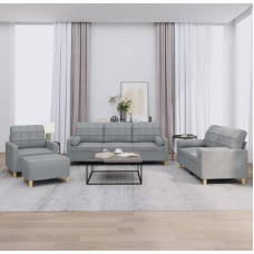 4-osaline diivanikomplekt koos padjadega, helehall kangas, hubane diivanikomplekt helehalliga elutuppa koos tugitooliga, 2-kohaline ja 3-kohaline diivan, elutuba, diivanid