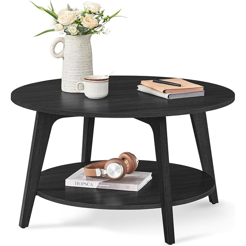 VASAGLE Ümmargune 2-tasandiline kohvilaud koos panipaigaga elutuppa 80 x 45 cm Lihtne kokku panna söehall ULCT243B22