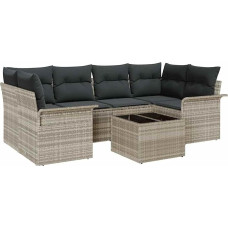 7-teiliges Garten-Sofa-Set mit Kissen Hellgrau Poly-Rattan Gartenlounge Model3345262