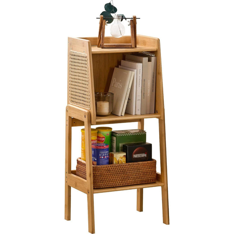 Welnow - kaasaegne bambusest rotangist öölaud koos 1 tasandi hoiustamise avatud riiuliga Öölaud praktiline diivan magamistoas elutuppa puidust väike