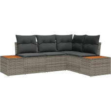 Rantry 4-teiliges Garten-Sofa-Set mit Kissen in Grau aus Poly-Rattan und Akazie Gartenlounge Model3348075