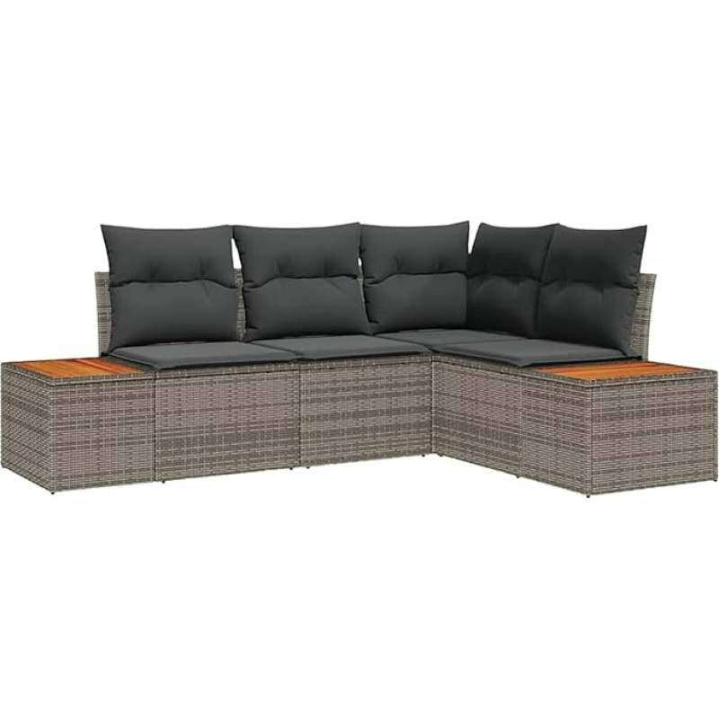 Rantry 4-teiliges Garten-Sofa-Set mit Kissen in Grau aus Poly-Rattan und Akazie Gartenlounge Model3348075