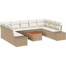 Rantry 10-teiliges Garten Sofa Set mit Kissen Beige Poly Rattan Akazie Gartenlounge Model3356671