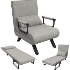 HENGMEI 3-in-1 kokkupandav diivanvoodi voodifunktsiooniga, külalisvoodi reguleeritava seljatoega, kokkupandav tool, kokkupandav voodi käetugedega, padi, diivanvoodi, elutuba, magamistuba, helehall