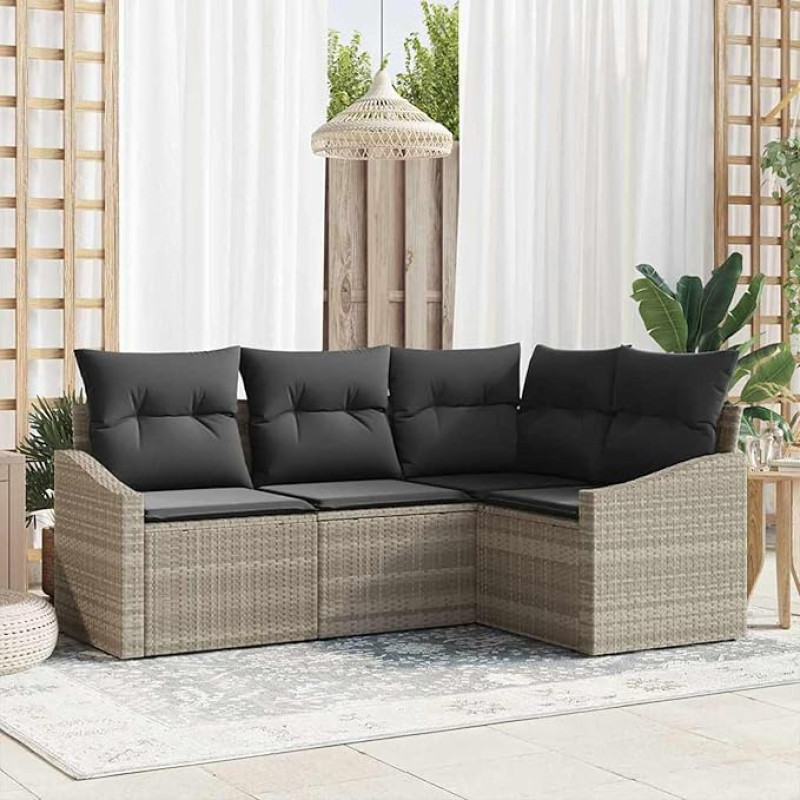 4-teiliges Garten-Sofa-Set mit Kissen hellgrau Poly-Rattan Diivan Im Freien Model3346702