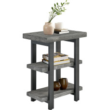 Alaterre mööbel Pomona tööstuslik küljelaud 2 riiuliga, mis on valmistatud massiivsest männipuidust, täispuidust pinnad, metalljalad, kiltkivi hall, elutoa mööbel, vastupidav ehitus