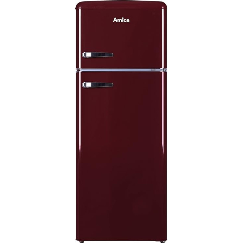 Amica KGC 15631 R Retro Fridge/Freezer Combination / Wine Red / 144 cm (H) x 55 cm (W) x 62 cm (D) / Retro Design / Fridge with Freezer Compartment
