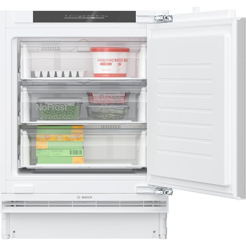 Bosch GUN21ADE0 Series 6 Smart Undermount Freezer, 82 x 60 cm Recess 85 L, Made in Germany, NoFrost, Faster Freezing, Very Quiet with Only 35 dB, Flat Hinge with Soft Feed