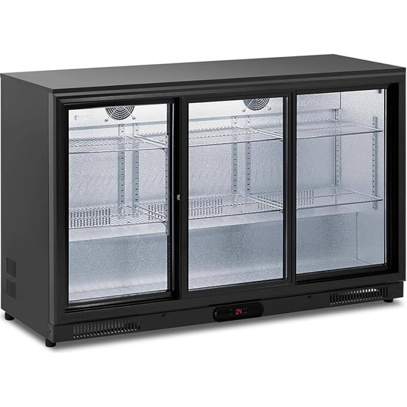 Royal Catering RC-BC009 Drinks Fridge 318 L Black Powder Coated Steel Bottle Fridge Fridge with Glass Door Drinks Fridge with Glass Door