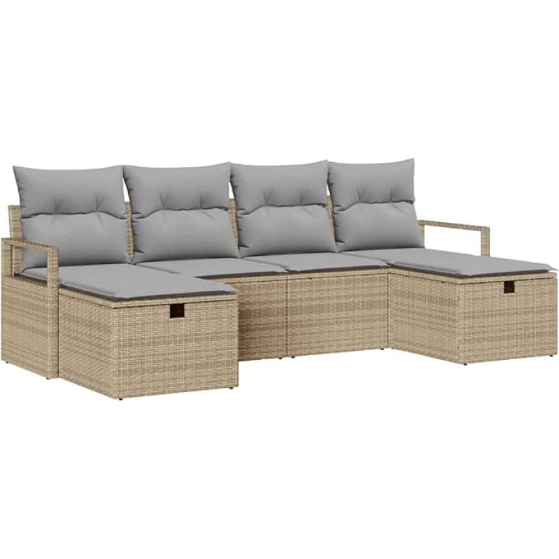 Rantry 6-teiliges Garten-Sofa Set mit Kissen Beige Poly Rattan Gartenlounge Model3359219