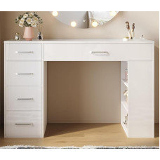 SUNXURY Riietuslaud 1200 x 400 mm valge kaasaegne kosmeetiline laud 5 sahtli ja 3 avatud riiuliga Suur hoiuruum riietuslaud ilma peeglita tüdrukutele