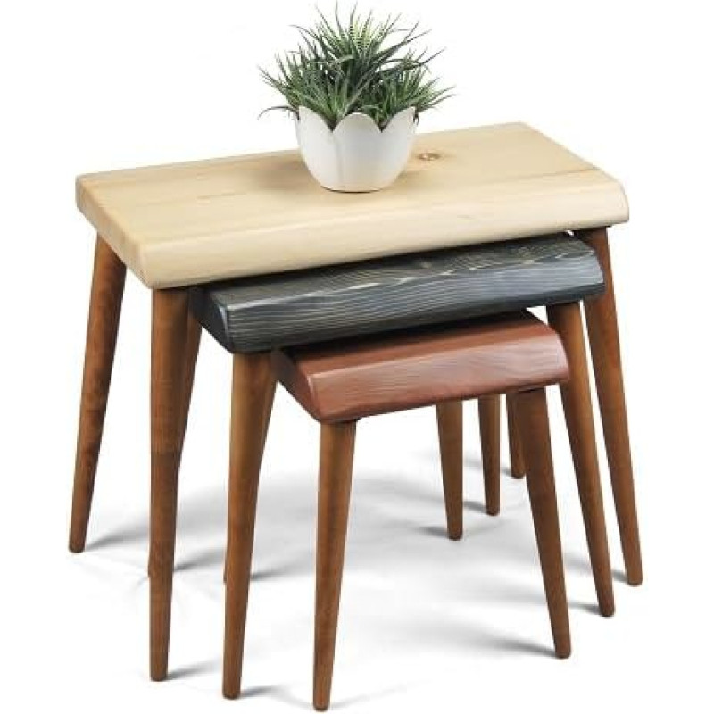 Massivholz 3-teiliges Nisttisch-Set - Rustikale handgefertigte Beistelltische aus Holz für Wohnzimmer, Couchtische & platzsparende Möbel