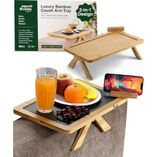 Bambusest diivanilaud - 2 in 1 diivanilaud/minilaud (38,9 cm x 24,9 cm x 10,2 cm), reguleeritavad jalad (kuni 22,4 cm), pöörlev telefoni hoidik, juhtmehoidik, libisemisvastane matt