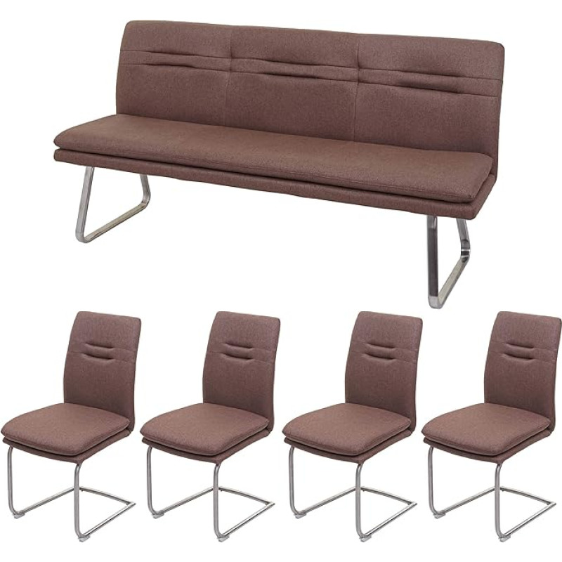 Mendler HWC-H70 Söögitoakomplekt Kangas / Tekstiil harjatud roostevaba teras Pruun 180 cm