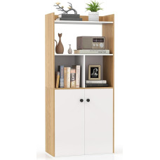 COSTWAY raamaturiiul kahe uksega kapp, 3-astmeline seisev riiul avatud lahtritega, vabalt seisev raamaturiiul elutuppa, õppetuppa, kööki, hoiukapp 60 x 30 x 140 cm