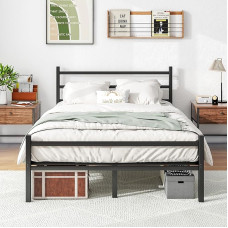 BORPHOM Kahekohaline voodiraam, massiivne metallist voodiraam, kahekohaline voodi koos pea ja jalalaudadega, madratsi alus/tugev metallist liistude tugi, voodi all hoiustamine, must