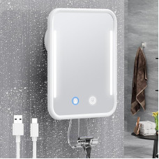 Gospire Fogless Fogless soojendusega duširuumide peegel raseerimiseks, laetav valgustatud duširuumide peegel koos habemeajamistera hoidjaga, eemaldatav ja puurimata, vannitoa peegel koos iminapaga, valge