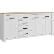 FORTE Elara kapp 3 ukse ja 4 sahtliga, komposiitpuit, Matt valge / Bianco tamm, 206 x 95,7 x 42,2 cm