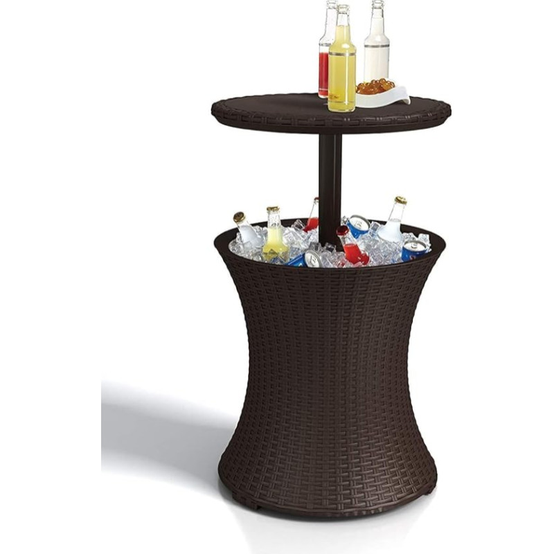 Keter Pacific Cool Bar, 3-in-1 Cocktailtisch, Couchtisch und Outdoor Eiskühler in Rattanoptik, UV-geschützt und wetterfest, braun, Kühlbox 30l Volumen